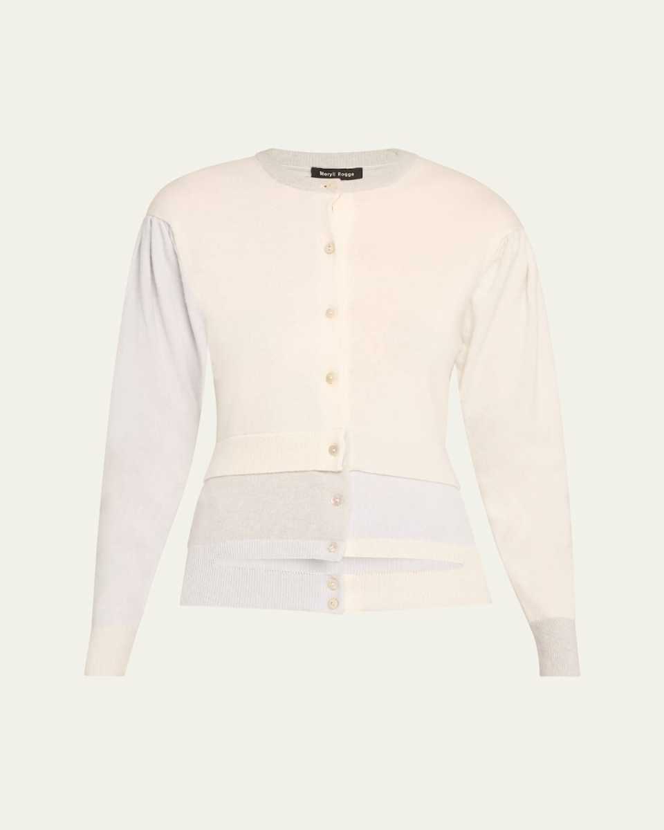 Layered Puff-Sleeve Cutout Cashmere Cardigan